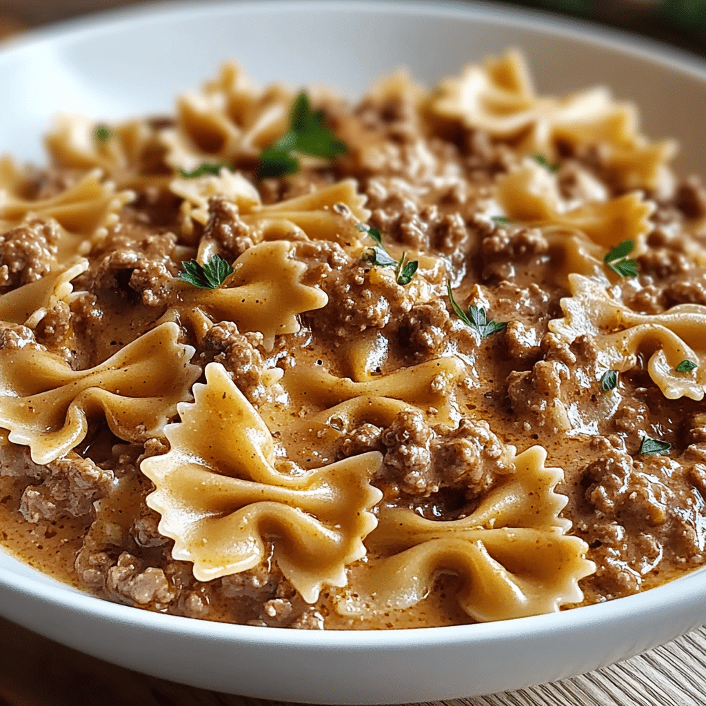 Bowtie Pasta with Ground Beef Sauce