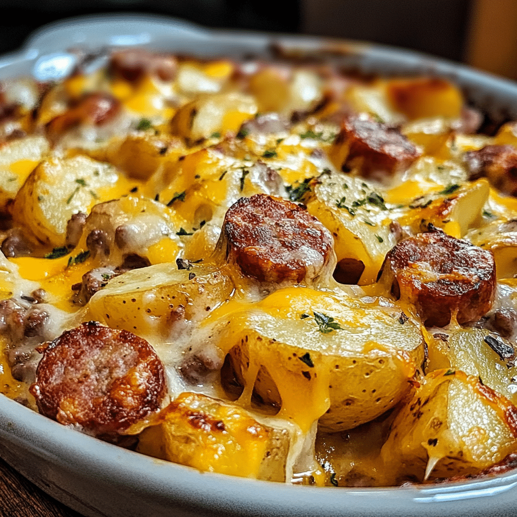Cheesy Ranch Potatoes & Sausage Bake