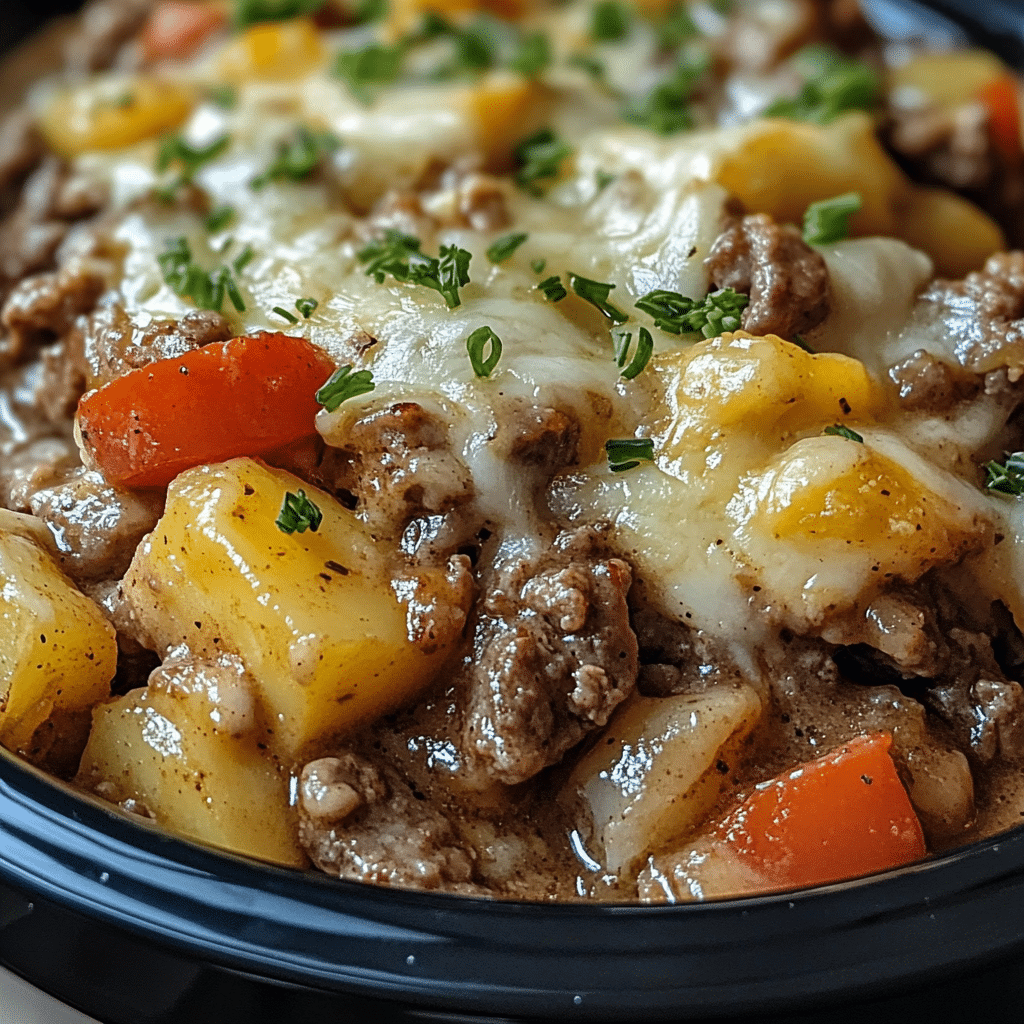 Crockpot Cheesesteak & Potato Casserole