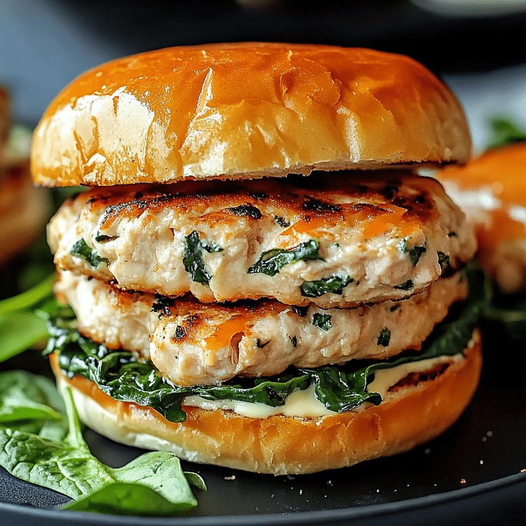 Cheddar Spinach Chicken Burgers