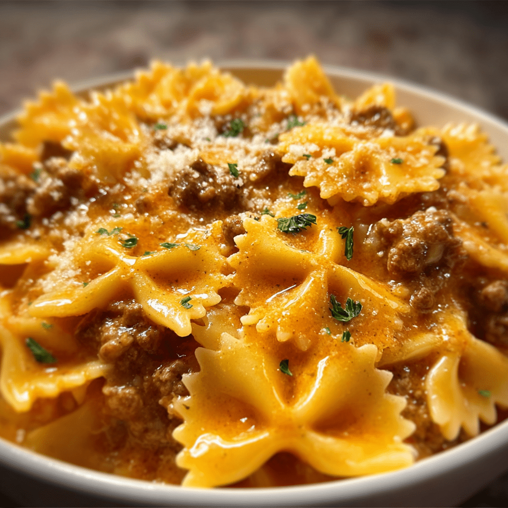 Creamy Velveeta Beef & Bowtie Pasta