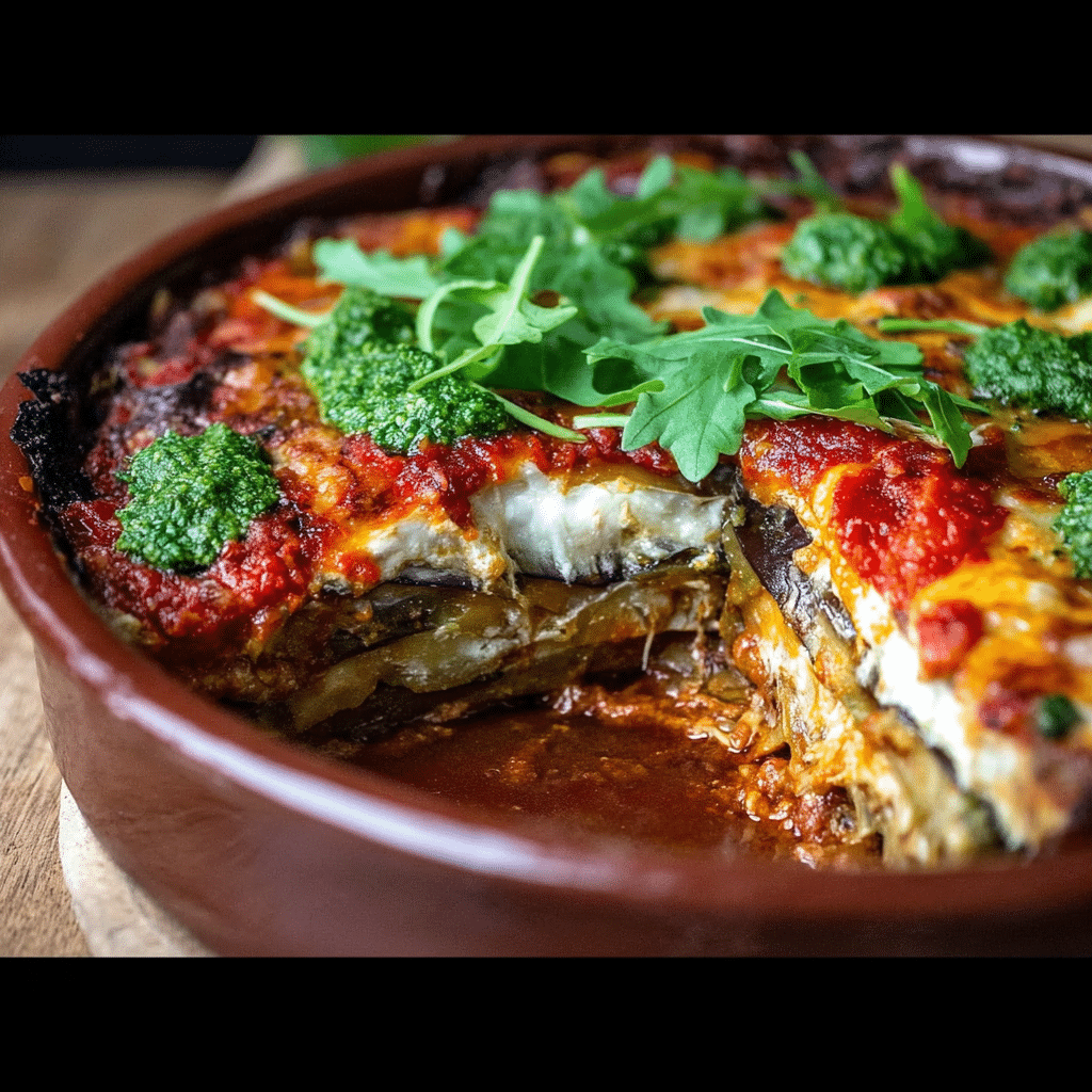 Eggplant Lasagna with Arugula Pesto