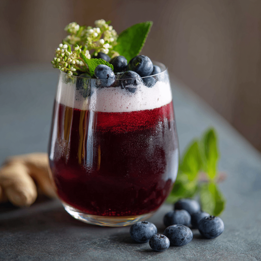 Blueberry Ginger Kombucha Cocktail or Mocktail