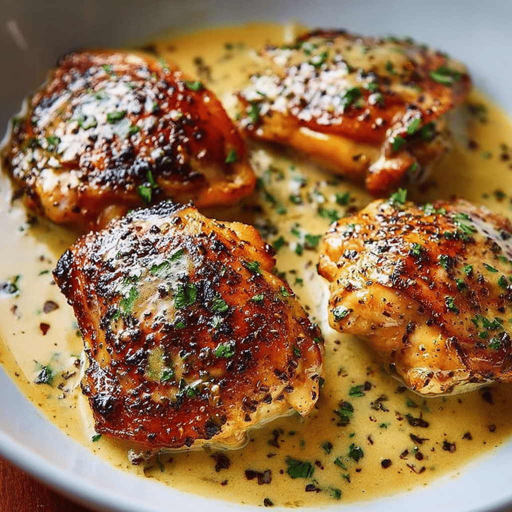 Bobby Flay Chicken Thighs with Creamy Garlic Sauce