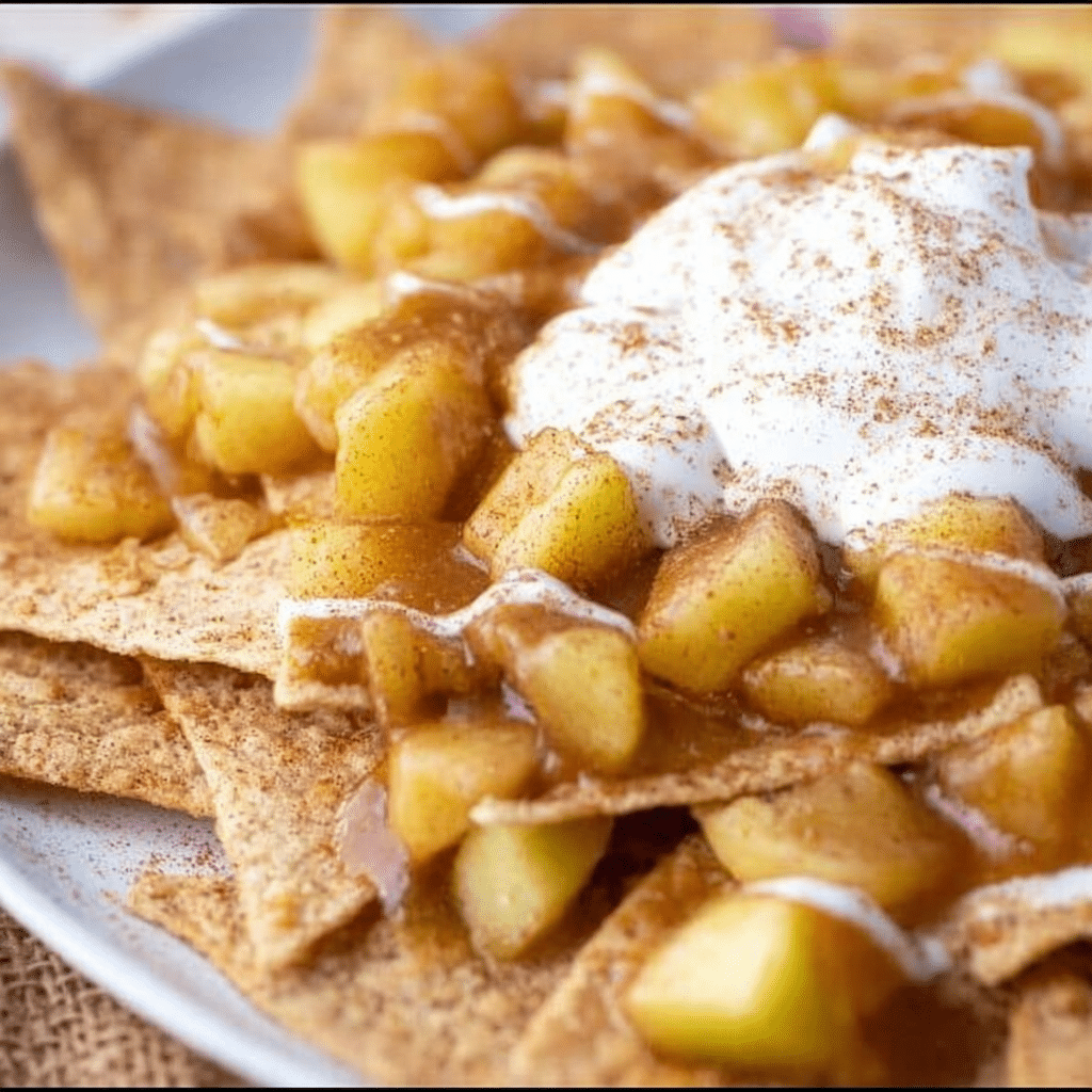Easy Apple Pie Nachos with Cream Cheese Drizzle