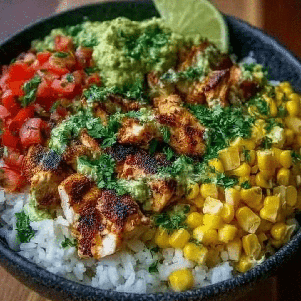 Healthy and Delicious Street Corn Chicken Rice Bowl
