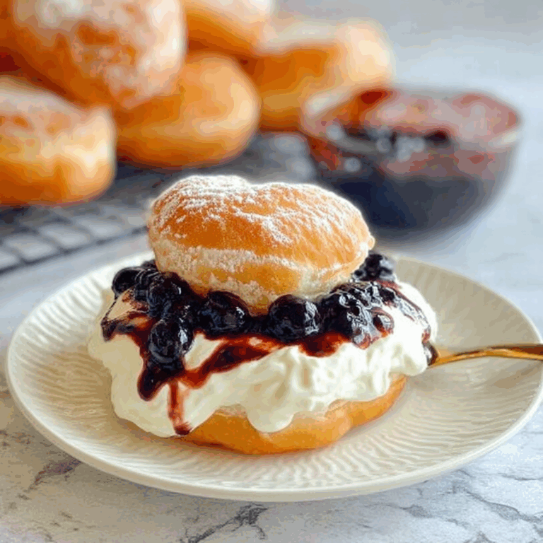 Papanasi: Romanian Sweet Cheese Donuts with Blueberries & Cream