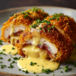 Golden Crispy Chicken Cordon Bleu with Rich Cream Sauce
