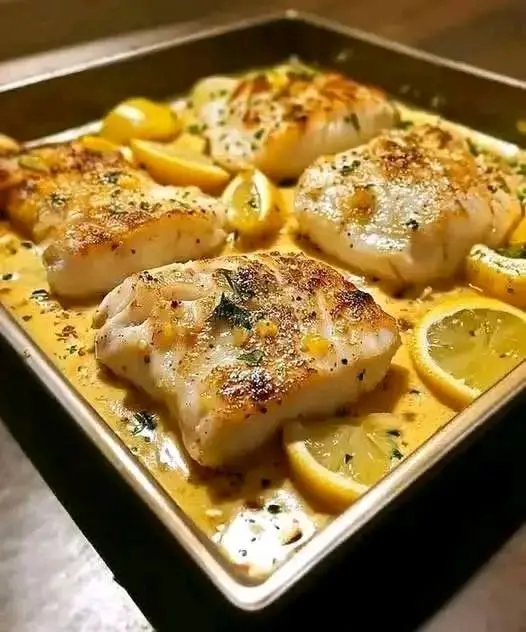 Piatto di merluzzo al forno con limone e senape servito con patate arrosto