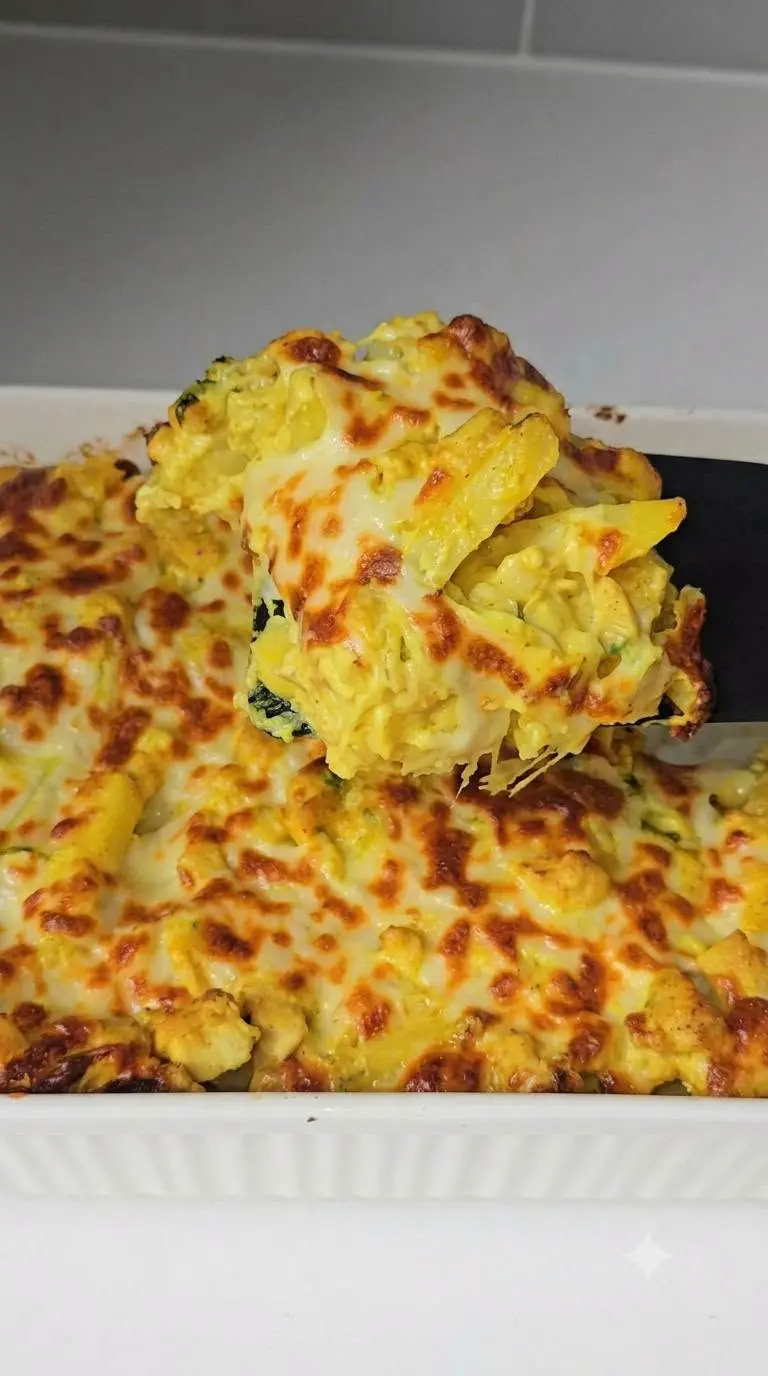 Piatto pronto di patate al forno con panna servito e dorato