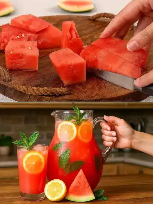 Bicchiere di limonata all'anguria ghiacciata con guarnizione di menta