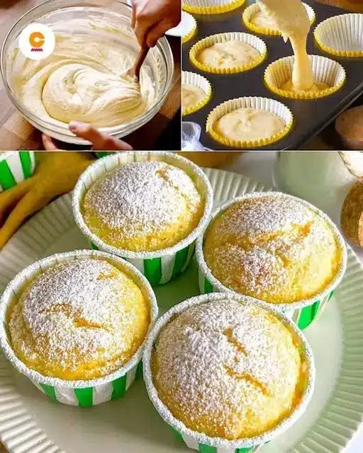 Muffin alla ricotta serviti su un piatto decorato con zucchero a velo