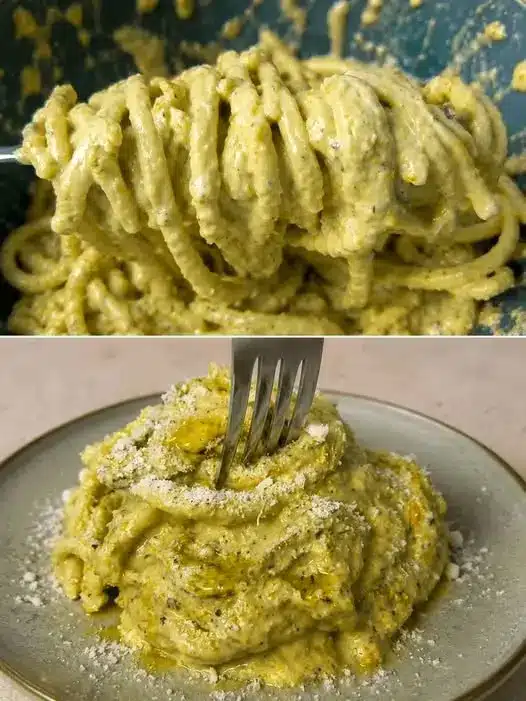 Piatto di pasta al tonno e limone decorato con prezzemolo fresco, pronto per essere servito