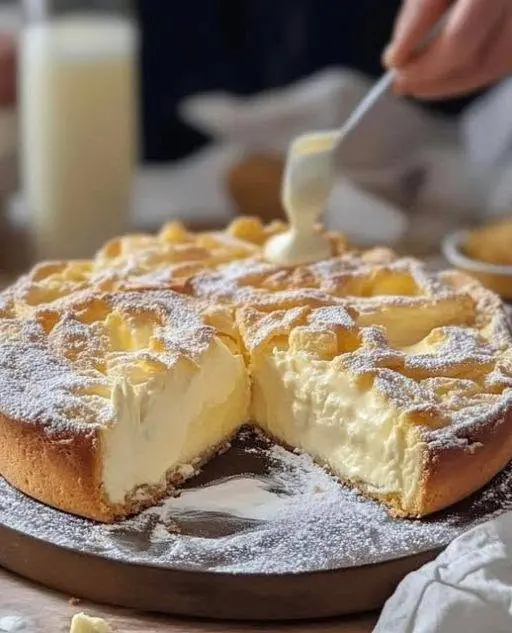 Torta veloce servita a fette con zucchero a velo